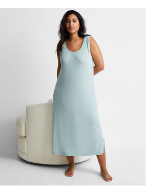State of Day Size Extra Small Grey/Blue Ribbed Modal Blend Tank Nightgown NWT